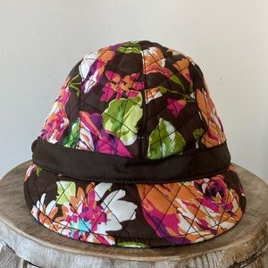 Vera Bradley English Rose Quilted Floral Fleece Lined News Girl Cap Brown